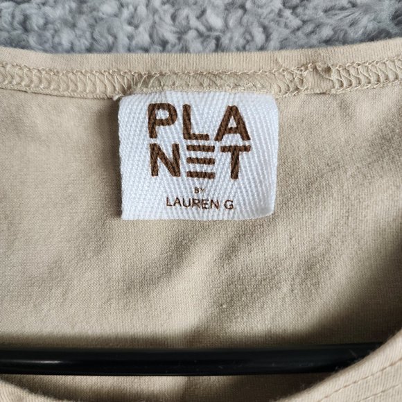 PLANET BY LAUREN G WOMENS TOP SIZE 1 (4/8) SAND COTTON LYCRA LONG SLEEVE RUCHE - Picture 7 of 10